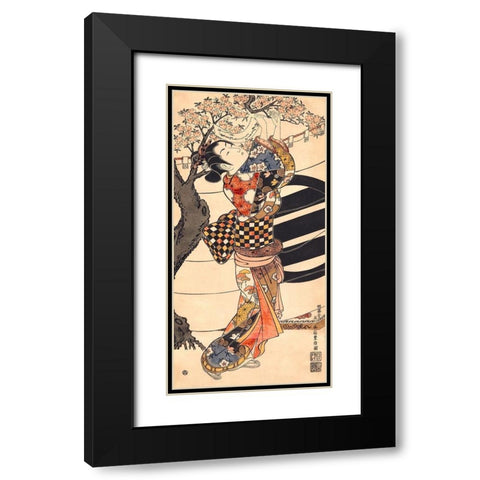 Hanging poems on a cherry tree Black Modern Wood Framed Art Print with Double Matting by Ishikawa, Toyonobu