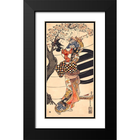 Hanging poems on a cherry tree Black Modern Wood Framed Art Print with Double Matting by Ishikawa, Toyonobu