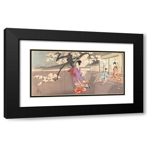 Chiyoda Castle Black Modern Wood Framed Art Print with Double Matting by Chikanobu, Yoshu (Hashimoto)