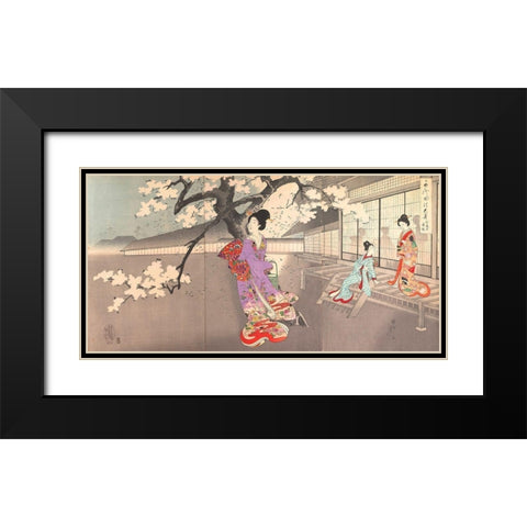 Chiyoda Castle Black Modern Wood Framed Art Print with Double Matting by Chikanobu, Yoshu (Hashimoto)