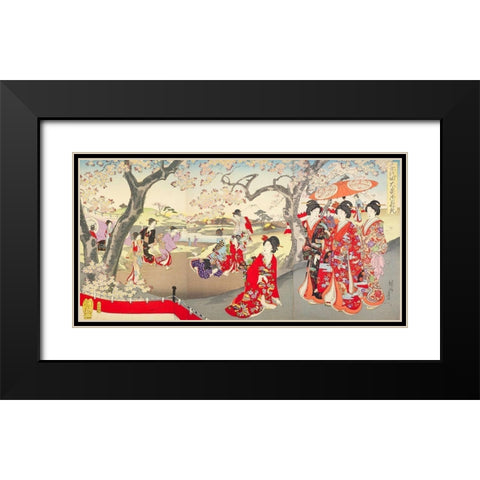 A Hanami at the Edo Castle Black Modern Wood Framed Art Print with Double Matting by Chikanobu, Yoshu (Hashimoto)