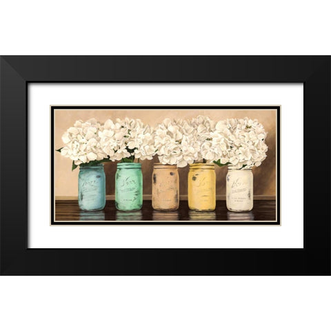 Hydrangeas in Mason Jars Black Modern Wood Framed Art Print with Double Matting by Thomlinson, Jenny
