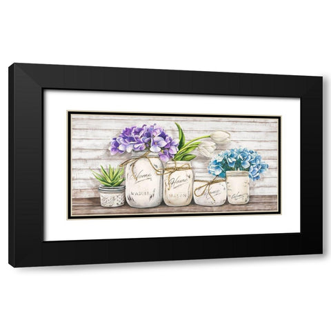 Hydrangeas in Mason Jars Black Modern Wood Framed Art Print with Double Matting by Jenny, Thomlinson