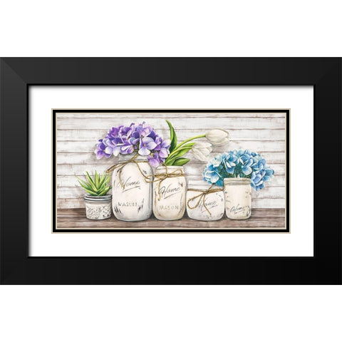 Hydrangeas in Mason Jars Black Modern Wood Framed Art Print with Double Matting by Jenny, Thomlinson