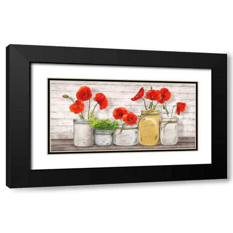 Poppies in Mason Jars Black Modern Wood Framed Art Print with Double Matting by Jenny, Thomlinson