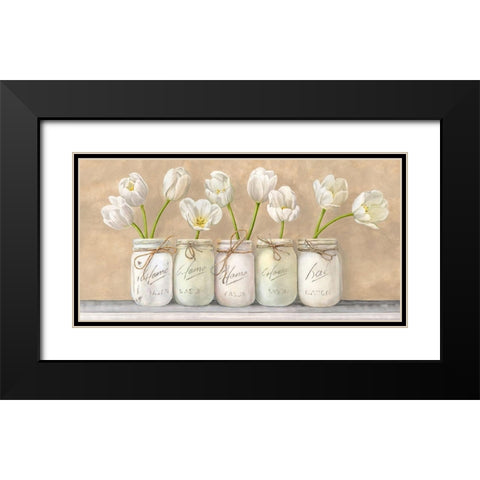 White Tulips in Mason Jars Black Modern Wood Framed Art Print with Double Matting by Jenny, Thomlinson
