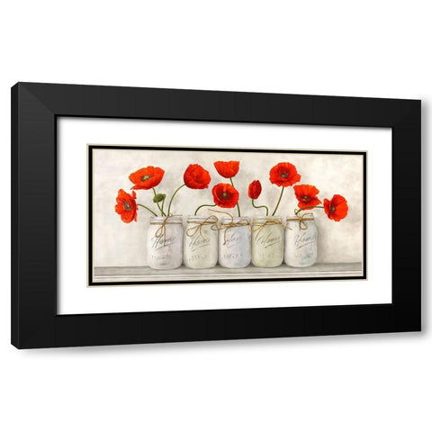 Red Poppies in Mason Jars Black Modern Wood Framed Art Print with Double Matting by Jenny, Thomlinson