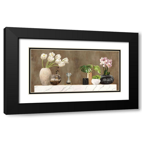 Floral Setting on White Marble Black Modern Wood Framed Art Print with Double Matting by Thomlinson, Jenny