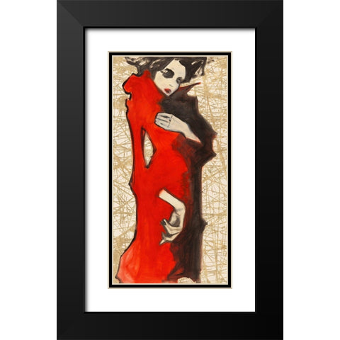 Feminine Red Black Modern Wood Framed Art Print with Double Matting by Kumi