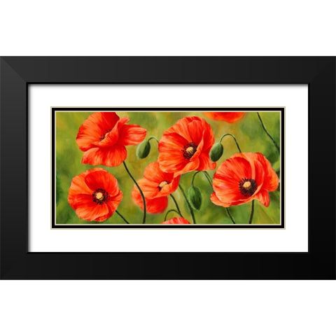Field of Poppies Black Modern Wood Framed Art Print with Double Matting by Villa, Luca