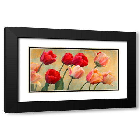 Golden Tulips Black Modern Wood Framed Art Print with Double Matting by Villa, Luca