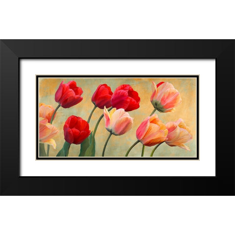 Golden Tulips Black Modern Wood Framed Art Print with Double Matting by Villa, Luca