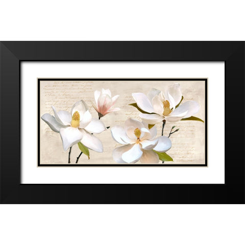 Ivory Magnolia Black Modern Wood Framed Art Print with Double Matting by Villa, Luca
