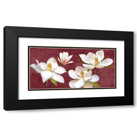 Burgundy Magnolia Black Modern Wood Framed Art Print with Double Matting by Villa, Luca
