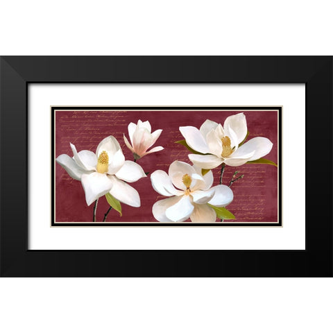 Burgundy Magnolia Black Modern Wood Framed Art Print with Double Matting by Villa, Luca