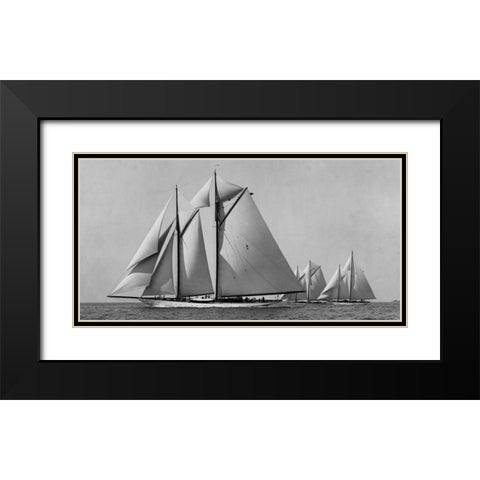 Schooner Race Black Modern Wood Framed Art Print with Double Matting by Levick, Edwin