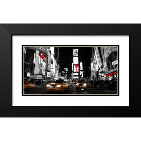 Nightlife in Times Square Black Modern Wood Framed Art Print with Double Matting by Ludo, H.