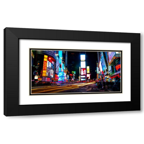 Times Square by night Black Modern Wood Framed Art Print with Double Matting by Ludo, H.