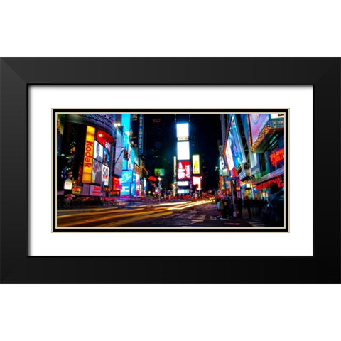 Times Square by night Black Modern Wood Framed Art Print with Double Matting by Ludo, H.