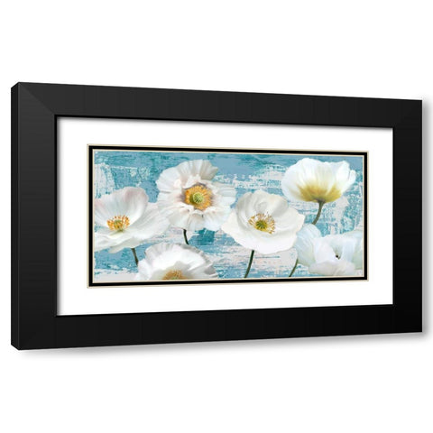 Washed Poppies (Aqua) Black Modern Wood Framed Art Print with Double Matting by Sanna, Leonardo