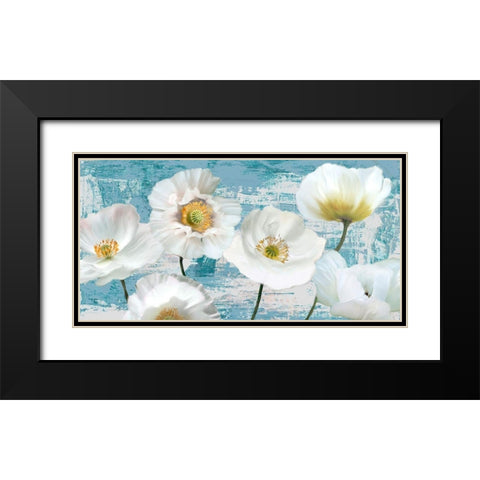 Washed Poppies (Aqua) Black Modern Wood Framed Art Print with Double Matting by Sanna, Leonardo