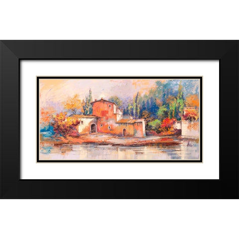 Case sul lago Black Modern Wood Framed Art Print with Double Matting by Florio, Luigi
