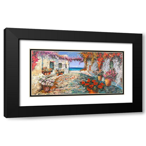 Piazzetta mediterranea Black Modern Wood Framed Art Print with Double Matting by Luigi, Florio