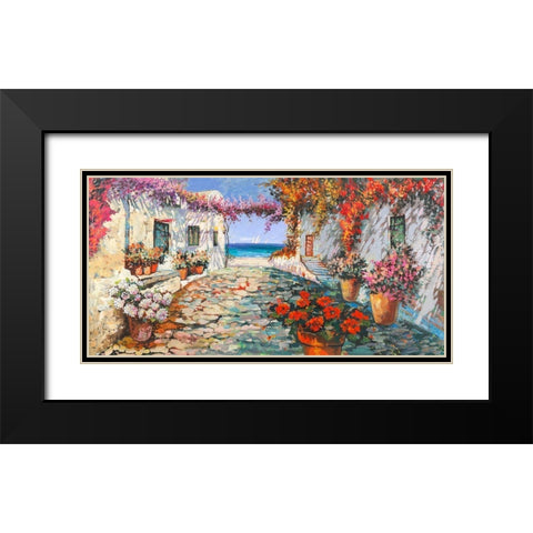 Piazzetta mediterranea Black Modern Wood Framed Art Print with Double Matting by Luigi, Florio