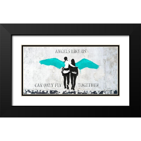 Angels Like Us (Aqua) Black Modern Wood Framed Art Print with Double Matting by Masterfunk Collective