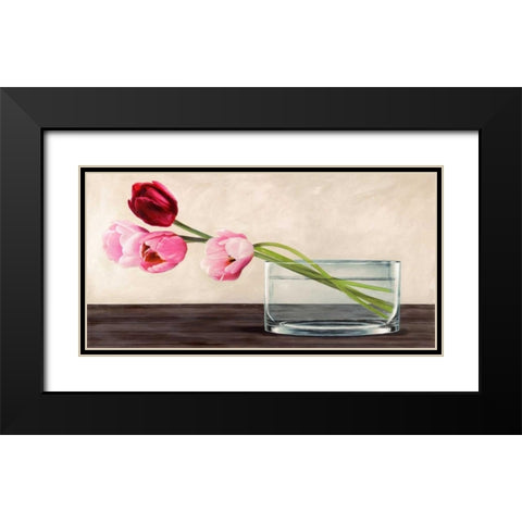 Modern composition Tulips Black Modern Wood Framed Art Print with Double Matting by Mills, Shin