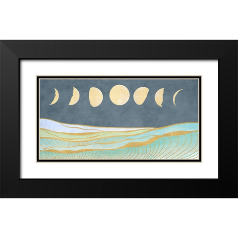 Moon and Tidal Waves Black Modern Wood Framed Art Print with Double Matting by Miko, Sayaka