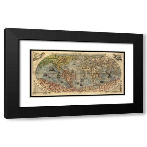 Universale descrittione di tutta la terra 1565 Black Modern Wood Framed Art Print with Double Matting by Forlani, Paolo