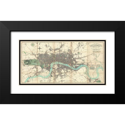 Map of London 1806 Black Modern Wood Framed Art Print with Double Matting by Mogg, Edward
