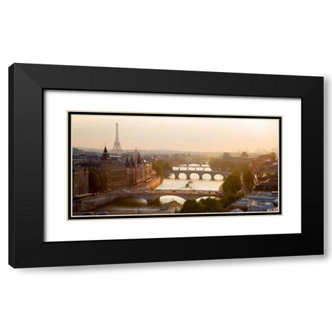Bridges over the Seine river, Paris Black Modern Wood Framed Art Print with Double Matting by Setboun, Michel
