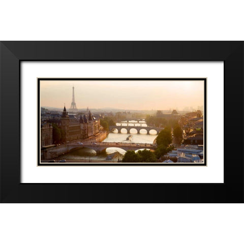 Bridges over the Seine river, Paris Black Modern Wood Framed Art Print with Double Matting by Setboun, Michel