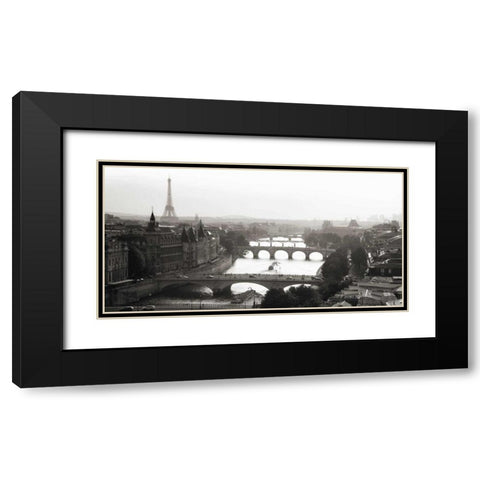 Bridges over the Seine river, Paris Black Modern Wood Framed Art Print with Double Matting by Setboun, Michel