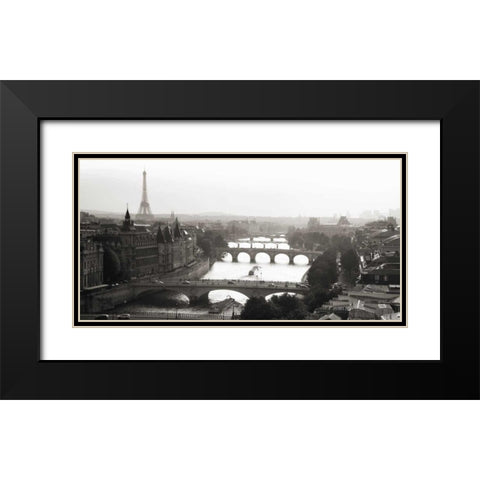 Bridges over the Seine river, Paris Black Modern Wood Framed Art Print with Double Matting by Setboun, Michel