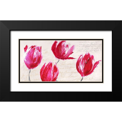 Crimson Tulips Black Modern Wood Framed Art Print with Double Matting by Muriel, Phelipau