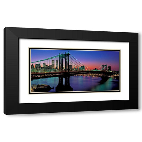 Manhattan Bridge and Skyline Black Modern Wood Framed Art Print with Double Matting by Berenholtz, Richard