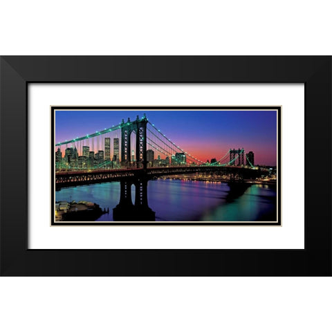 Manhattan Bridge and Skyline Black Modern Wood Framed Art Print with Double Matting by Berenholtz, Richard