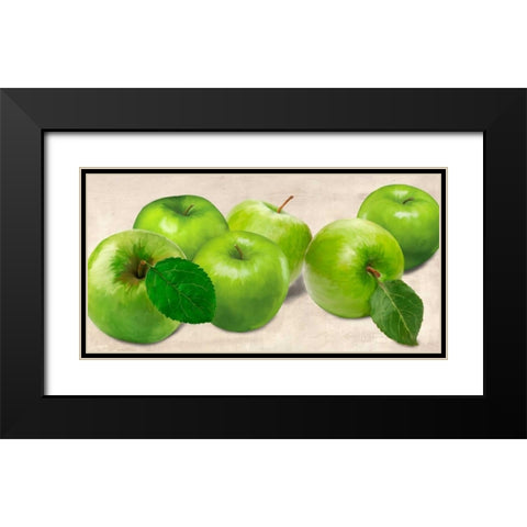 Green Apples Black Modern Wood Framed Art Print with Double Matting by Barbieri, Remo