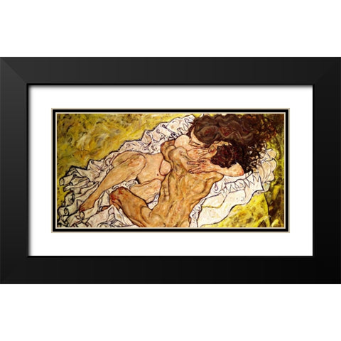The Embrace Black Modern Wood Framed Art Print with Double Matting by Schiele, Egon