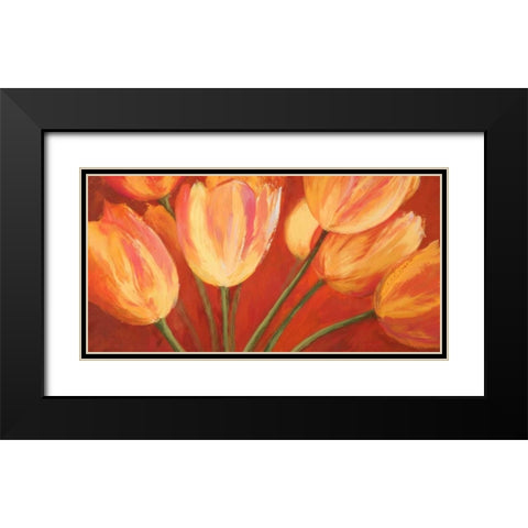 Orange Tulips Black Modern Wood Framed Art Print with Double Matting by Mei, Silvia
