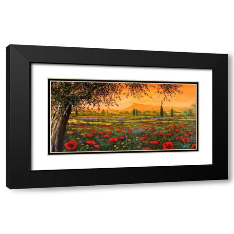 Pianura in fiore Black Modern Wood Framed Art Print with Double Matting by Marzari, Tebo