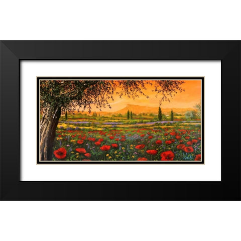 Pianura in fiore Black Modern Wood Framed Art Print with Double Matting by Marzari, Tebo