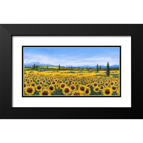 Girasoli Black Modern Wood Framed Art Print with Double Matting by Marzari, Tebo