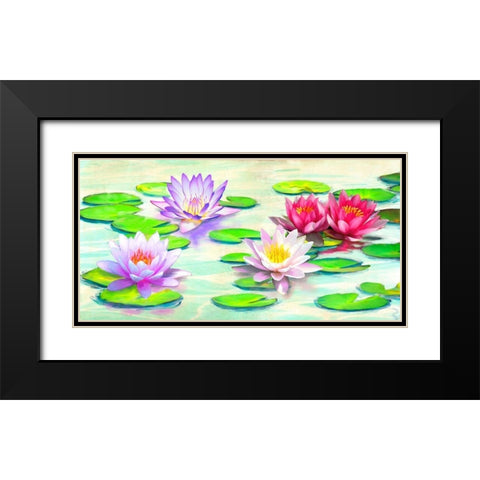 Nympheas Black Modern Wood Framed Art Print with Double Matting by Rizzardi, Teo