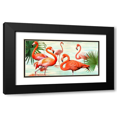 Flamingos Black Modern Wood Framed Art Print with Double Matting by Rizzardi, Teo