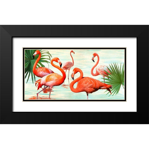 Flamingos Black Modern Wood Framed Art Print with Double Matting by Rizzardi, Teo