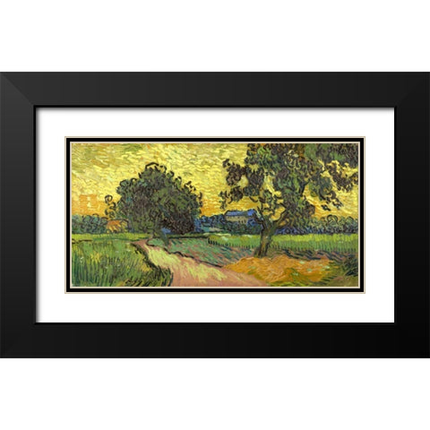 Landscape at twilight Black Modern Wood Framed Art Print with Double Matting by Van Gogh, Vincent